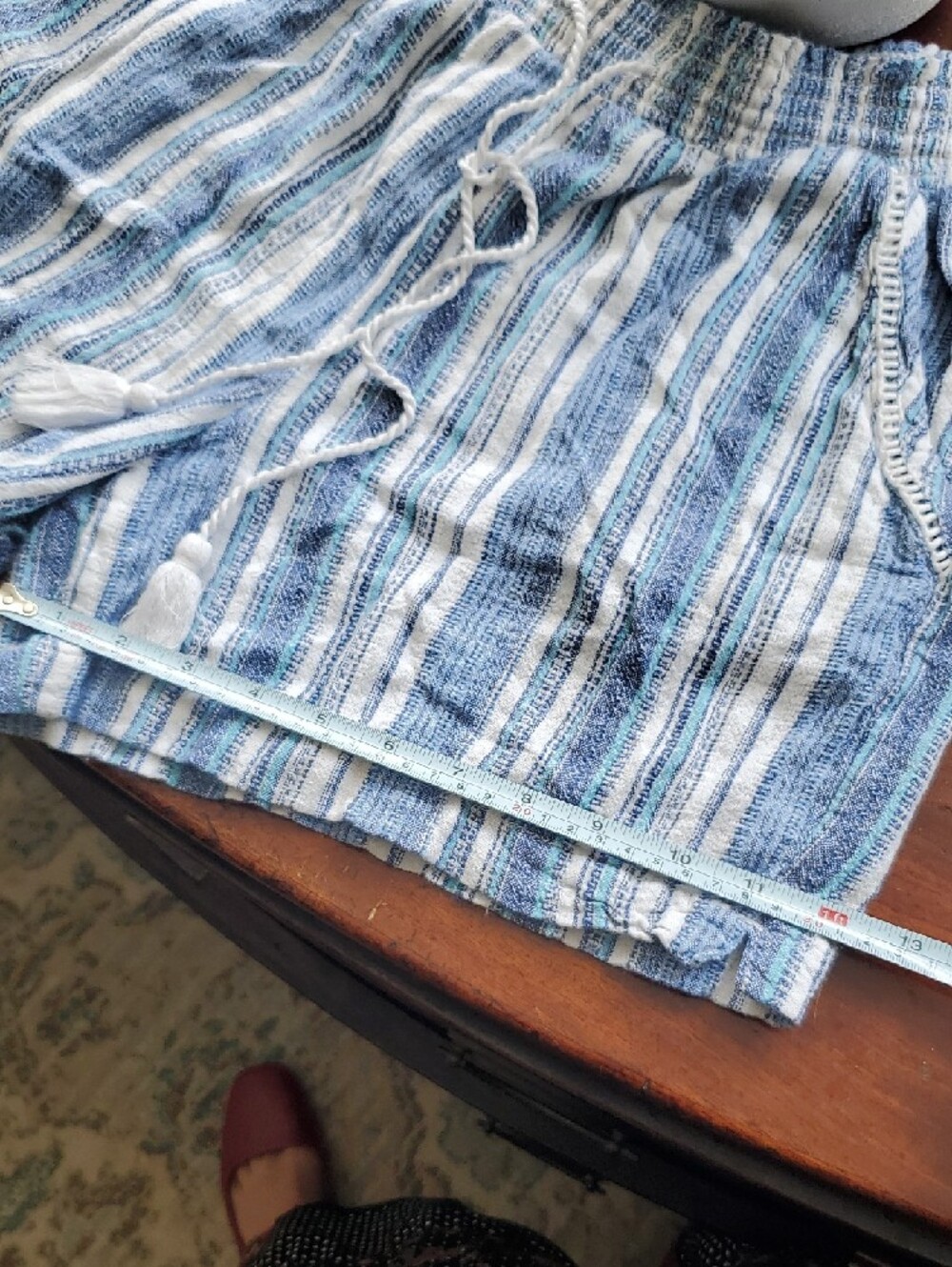 Briggs Blue & White Striped Linen Cotton Blend Women’s Drawstring Shorts Sz L - Picture 7 of 11